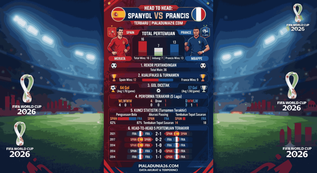 Statistik Spanyol vs Prancis Terbaru, Head to Head Lengkap