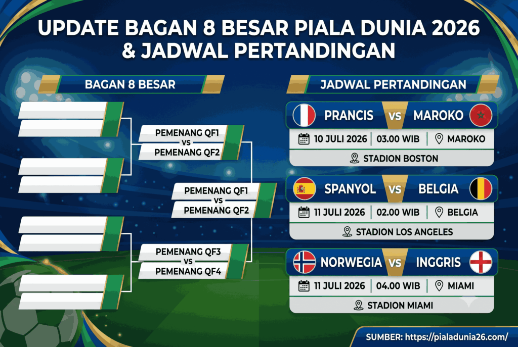 Update Bagan 8 Besar Piala Dunia 2026 dan Jadwal Pertandingan