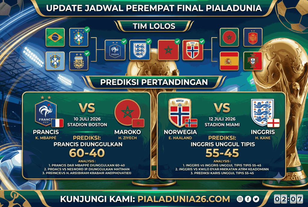Update Jadwal Perempat Final Piala Dunia, Tim Lolos dan Prediksi